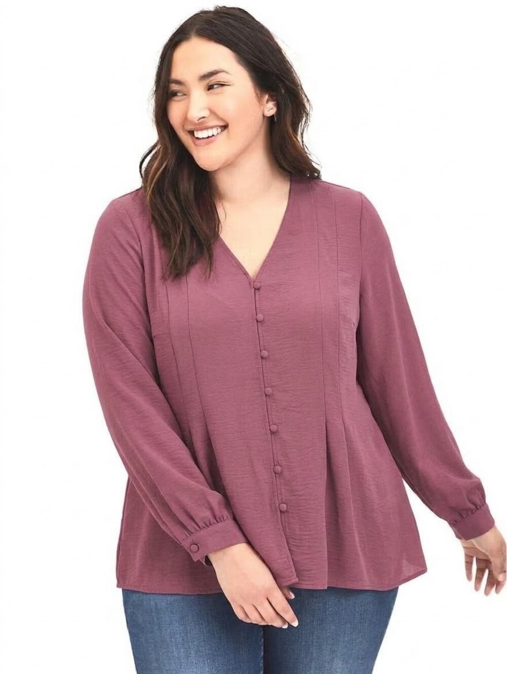 Pennington Plus Size Dusty Rose Long Sleeve Button Front Romantic Women Shirt 4X